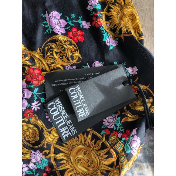 Versace Jeans Couture Button Down Sun Dial Floral Black Blouse W IT 36 US 0 NWT - Picture 6 of 6
